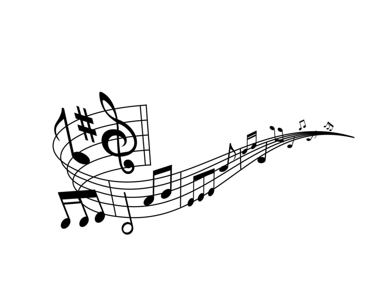 Music wave of musical staff, notes, sharp key vector