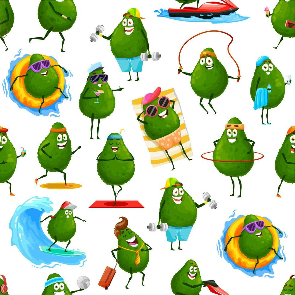 Avocado cartoon characters pattern background vector