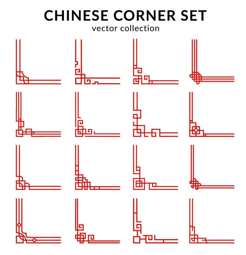 Chinese red frame corners and dividers set vector