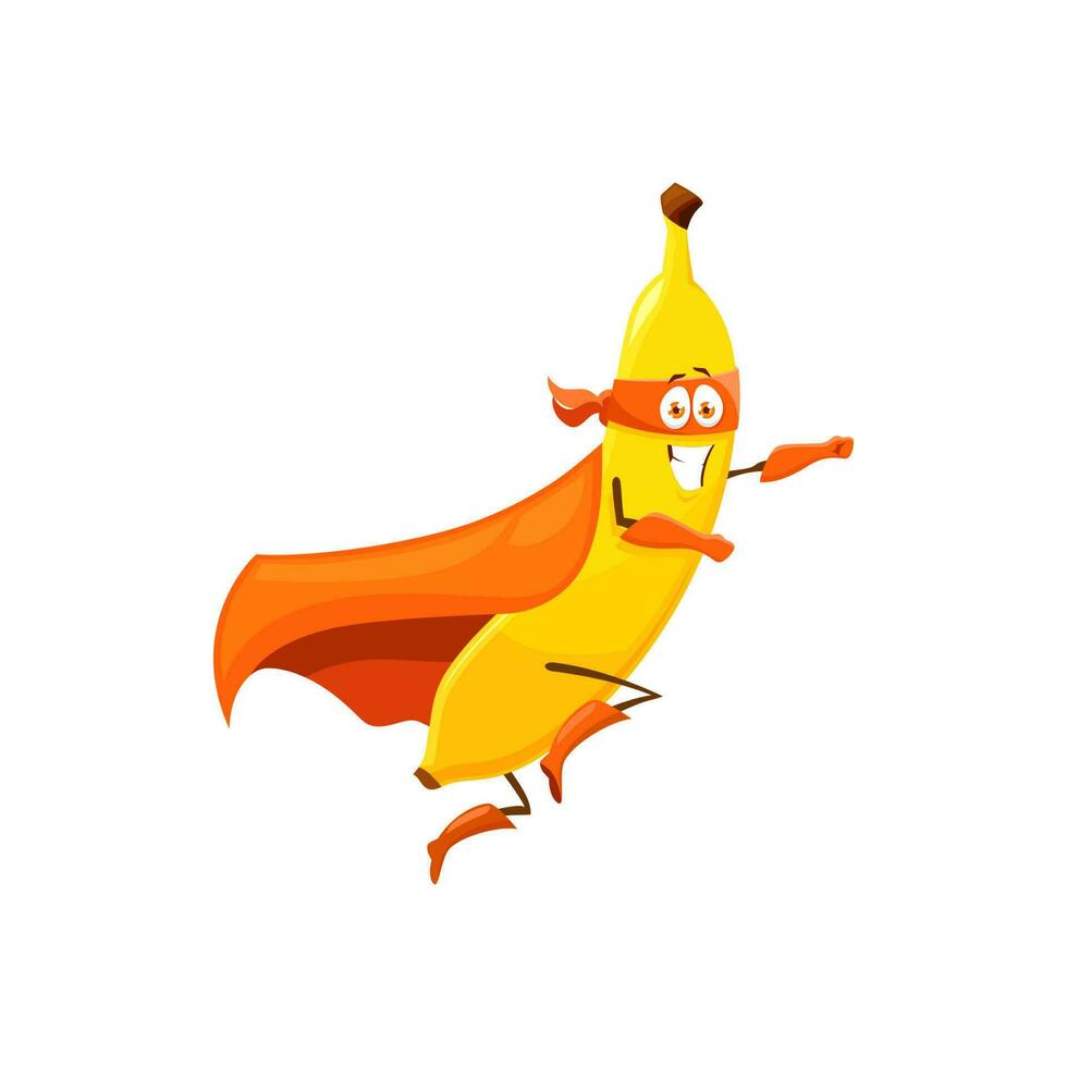 Funny cartoon banana fruit superhero character vector