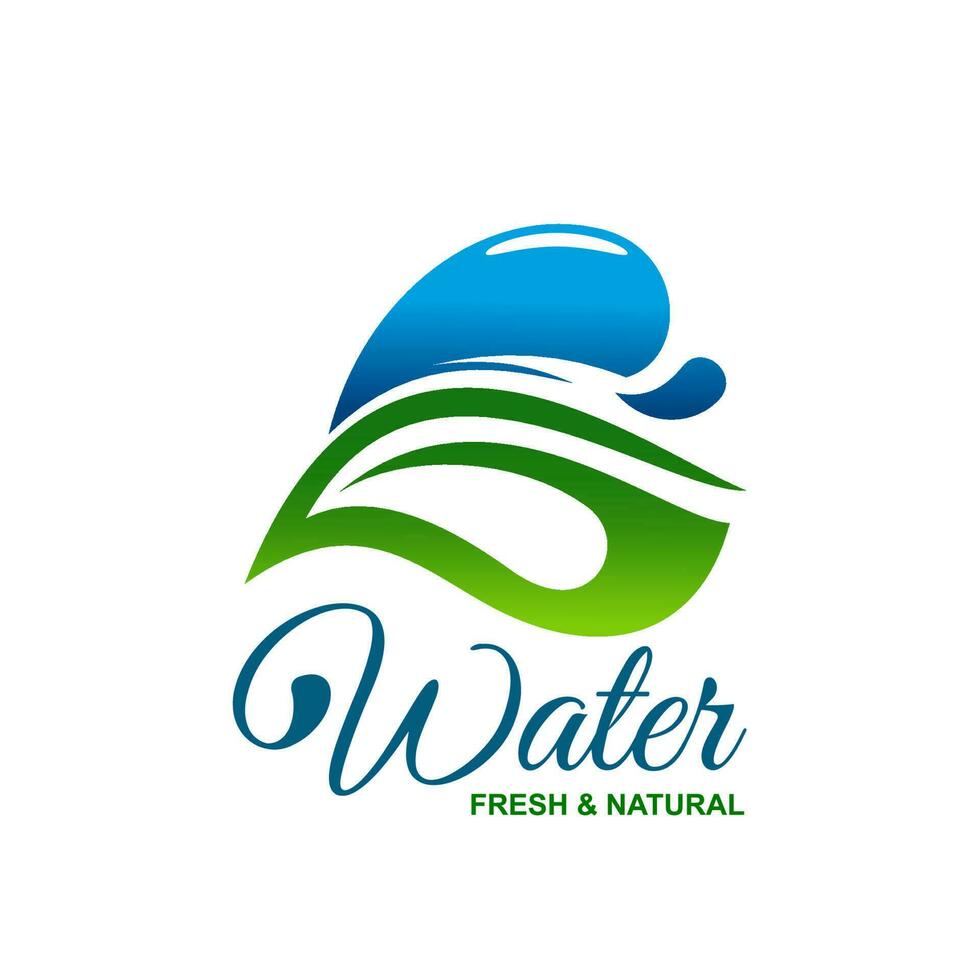 Natural water icon of blue aqua drops, green leaf vector