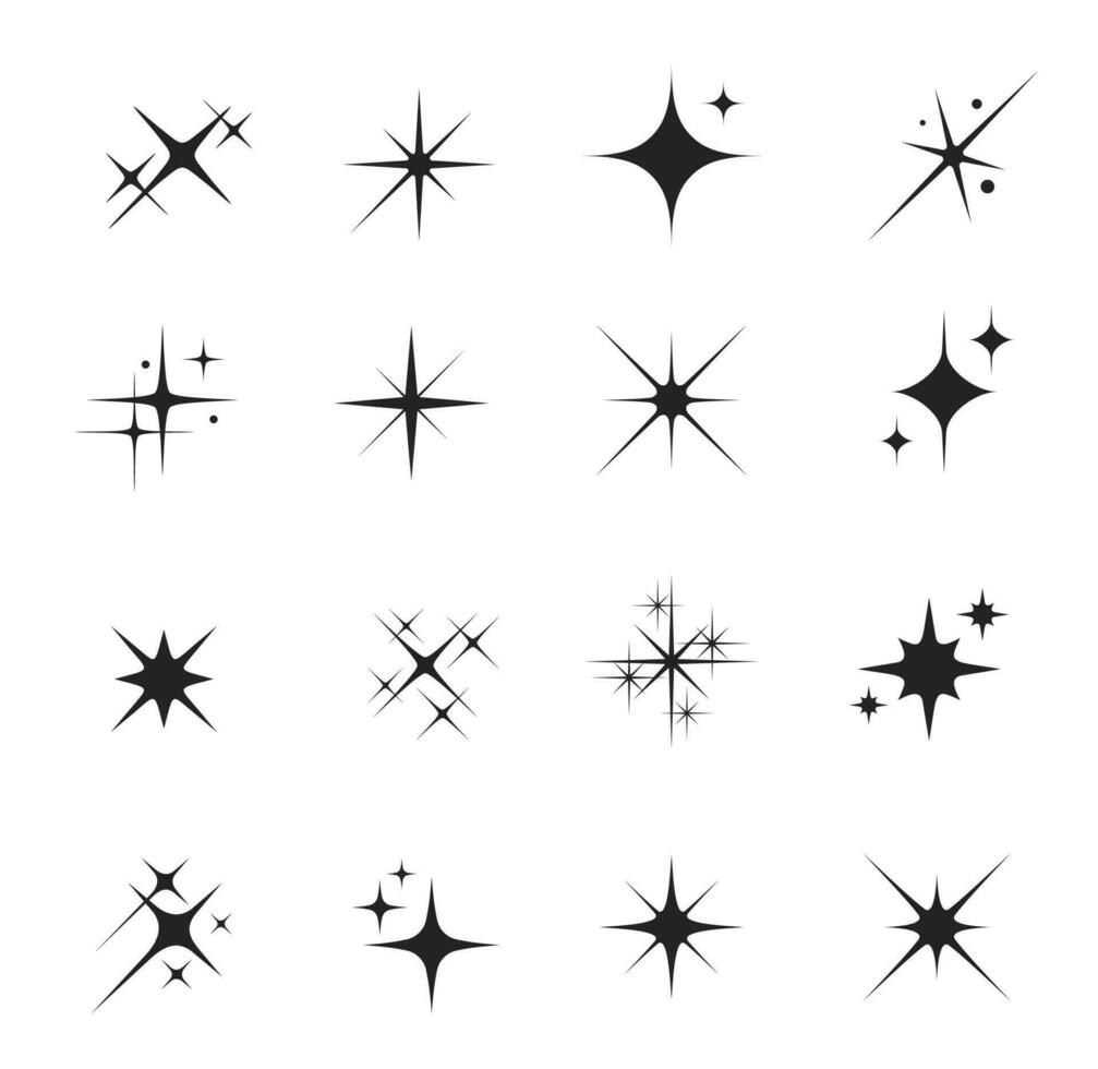 Star sparkle and twinkle, burst, flash silhouettes vector