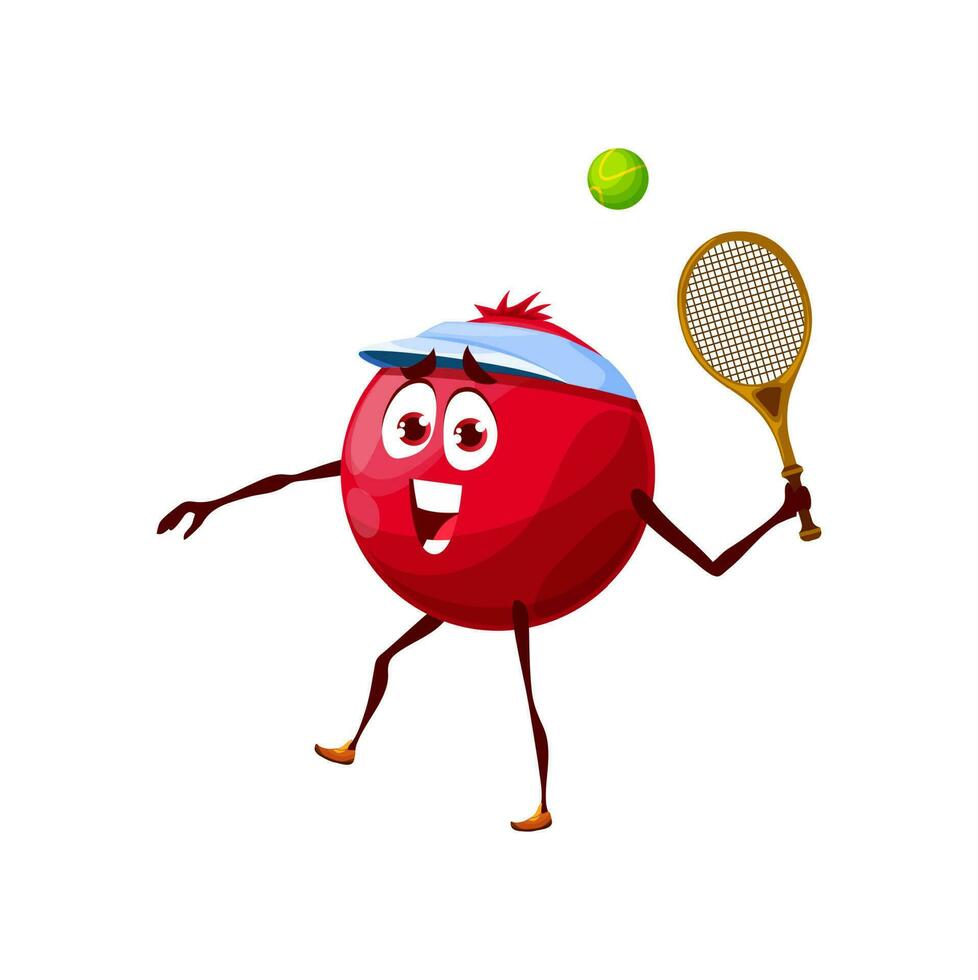 Cartoon funny cranberry playing tennis vector