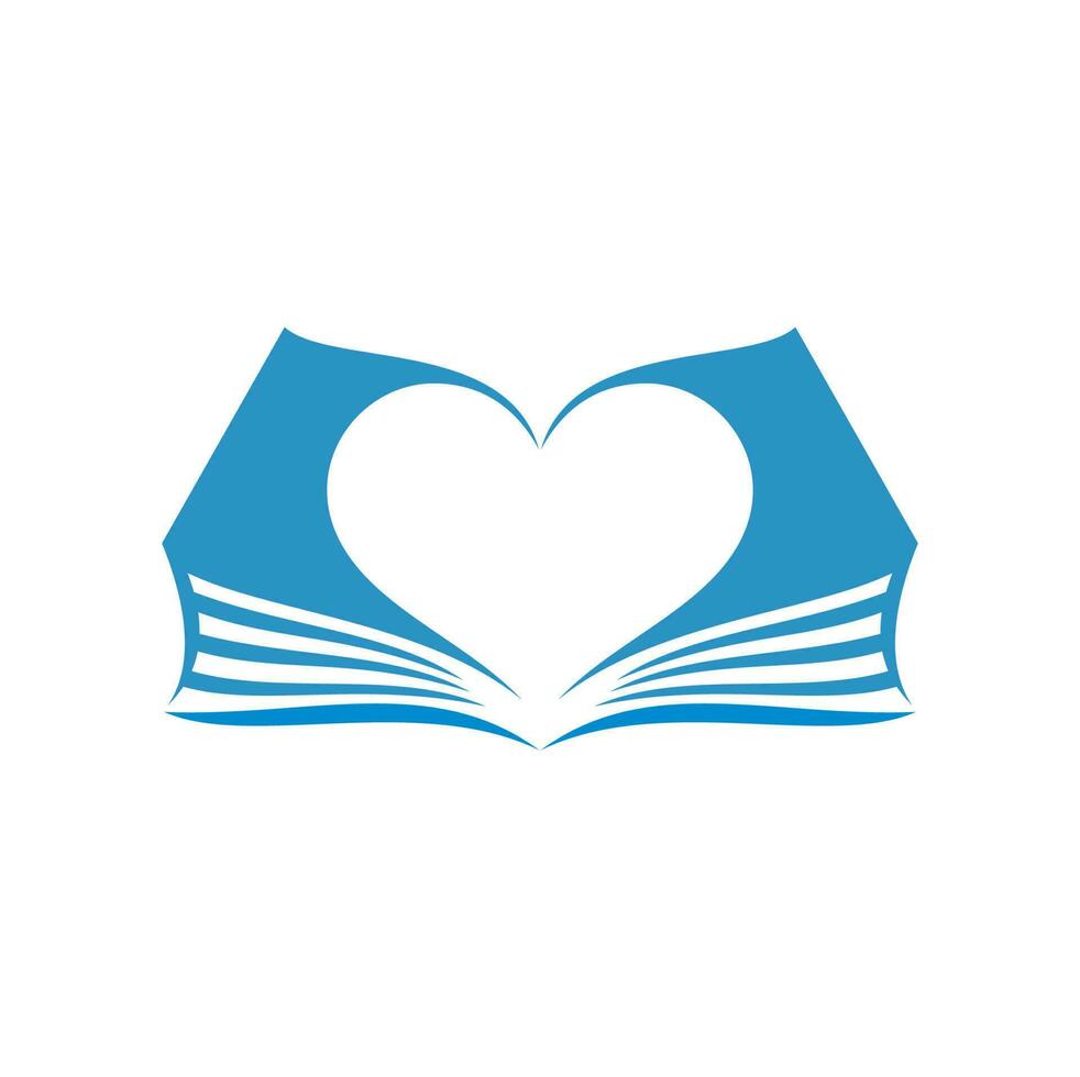 Book icon, heart on open pages, library bookstore vector