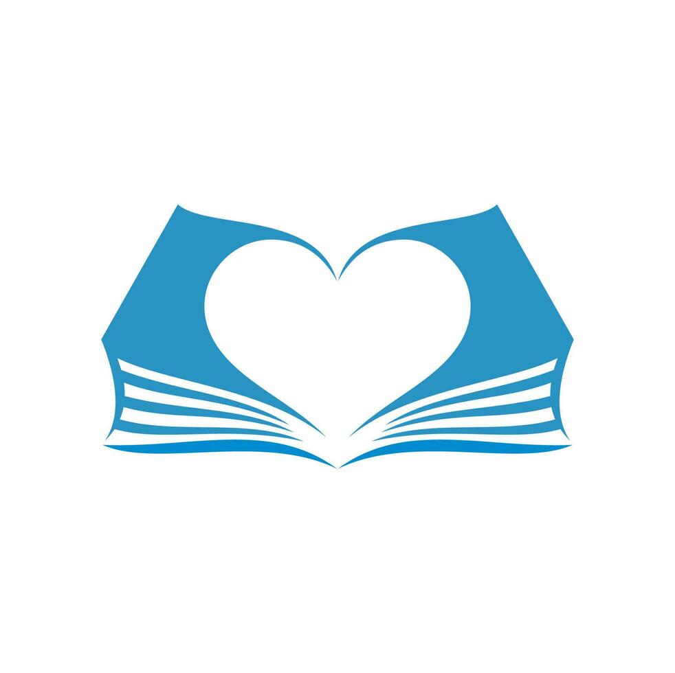 Book icon, heart on open pages, library bookstore vector