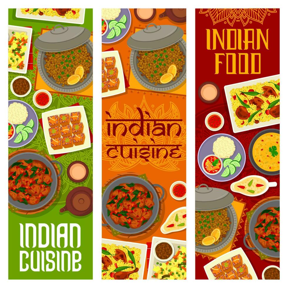 Indian cuisine restaurant dishes banner or poster vector