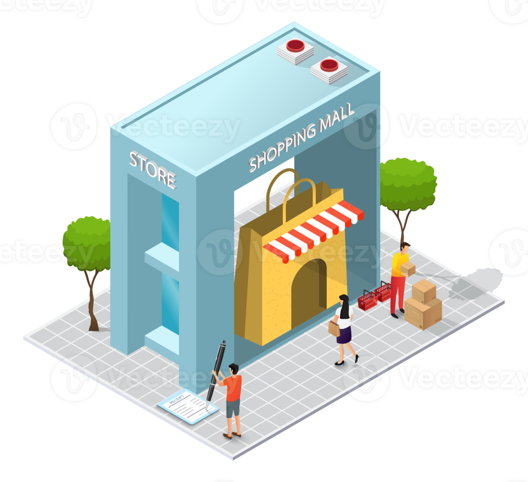 The shopping mall building and consumer concept png