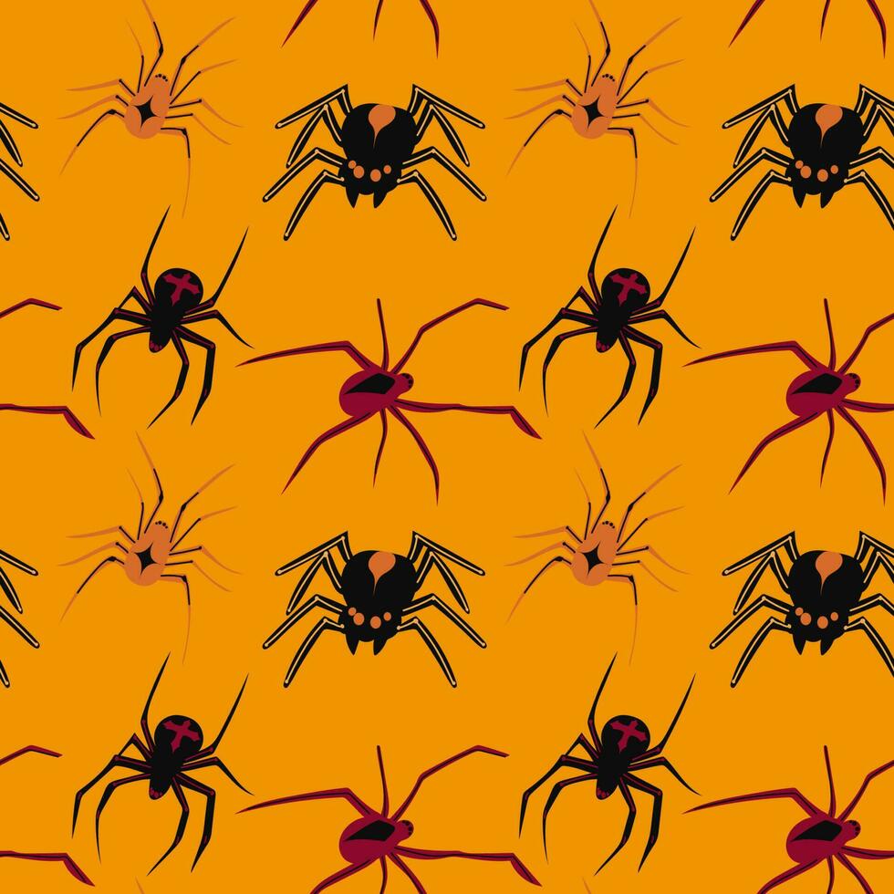Seamless spiders background. Dangerous spiders vector background. Pattern for design poisonous spider contour vector. Simple vector background with spiders theme for halloween.