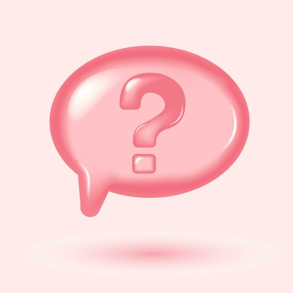 Question mark 3d vector icon. 3d Speech bubble with question mark icon. FAQ, support, help concept. Vector illustration.