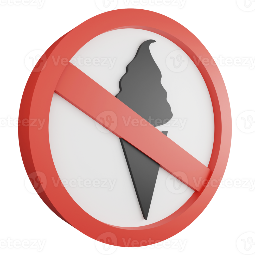 No ice cream sign icon isolated on transparent background , 3D render red mandatory sign png