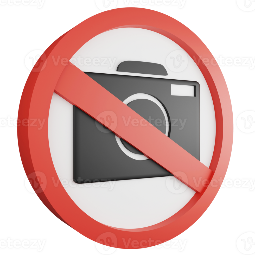 No camera sign icon isolated on transparent background , 3D render red mandatory sign png