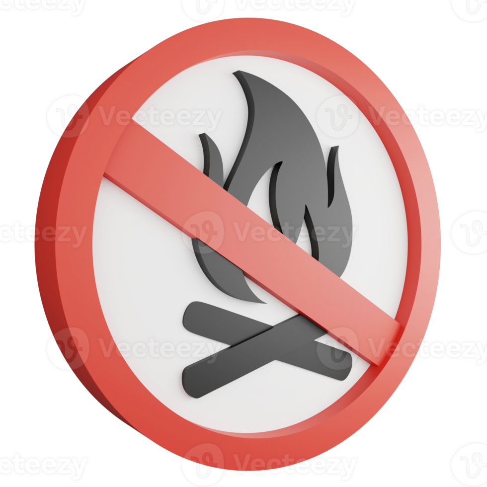 No fire sign icon isolated on transparent background , 3D render red mandatory sign png