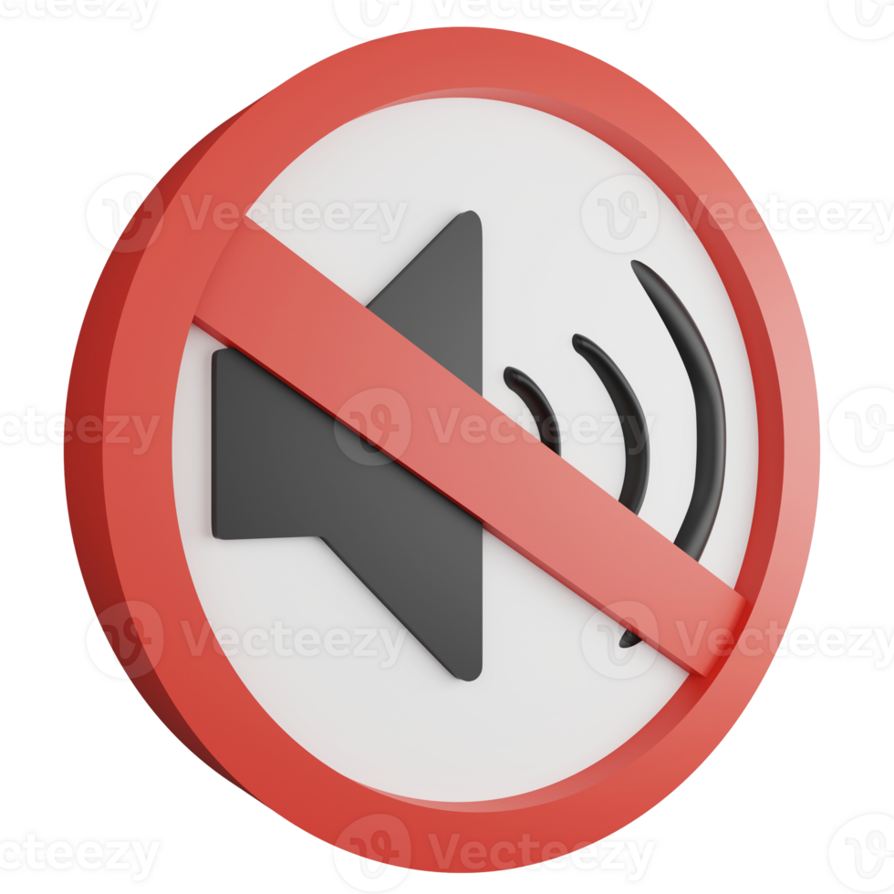 No sound sign icon isolated on transparent background , 3D render red mandatory sign png