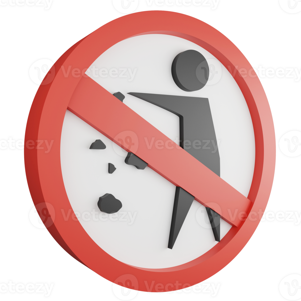Do not litter sign icon isolated on transparent background , 3D render red mandatory sign png