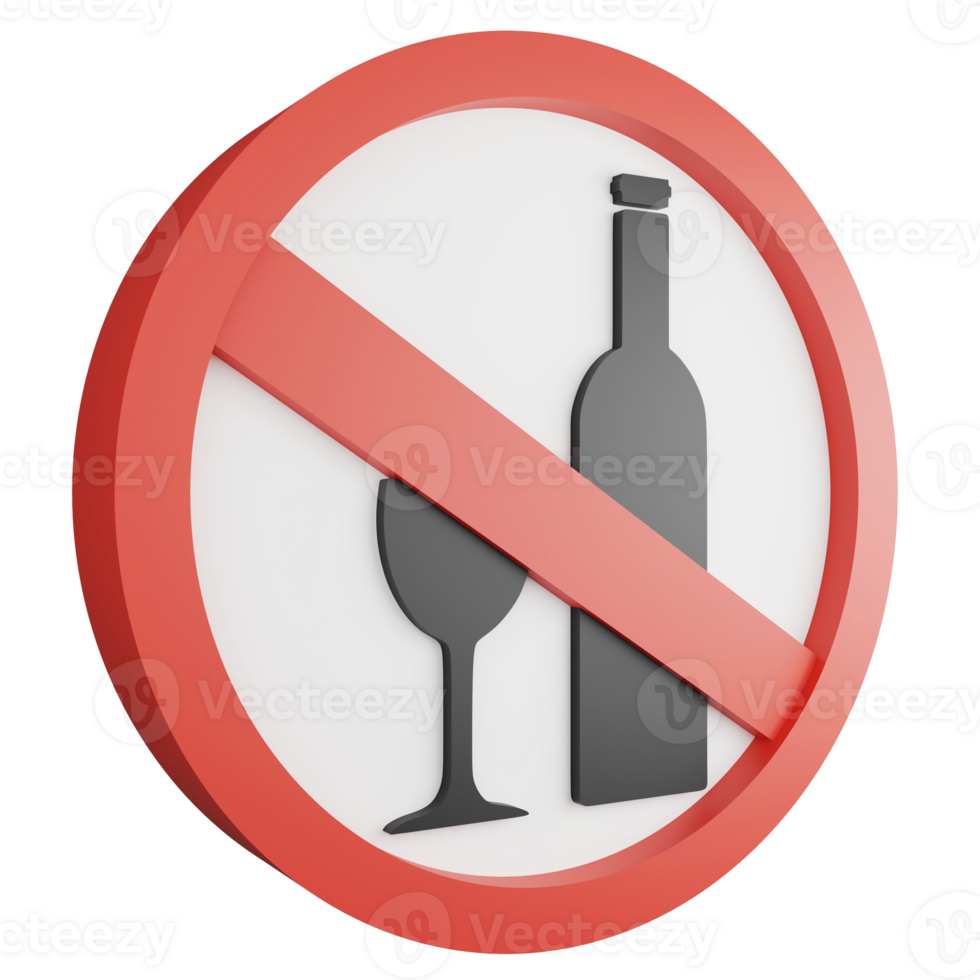 No alcohol sign icon isolated on transparent background , 3D render red mandatory sign png