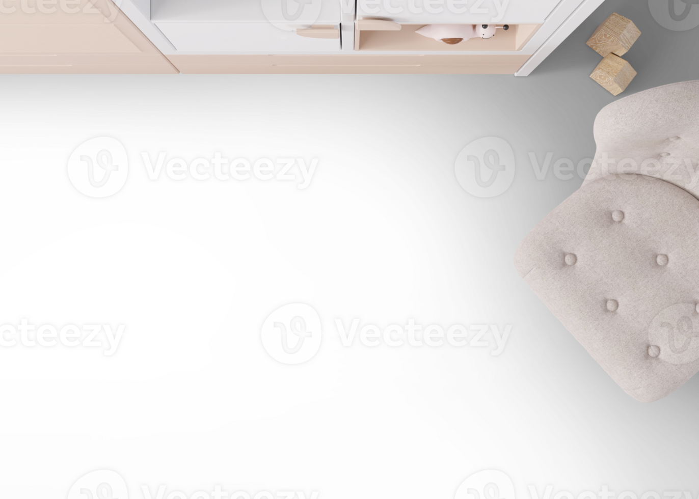 Floor covering presentation mock up, png. Kids room. Transparent template for your texture. Copy space for carpet, laminate flooring, ceramic tiles, parquet, pvc, vinyl. Floor mockup, show, display png