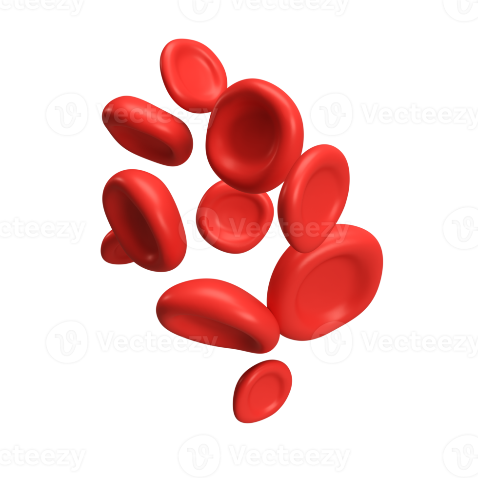 3d flow red blood cells iron platelets. Realistic medical illustration isolated transparent png background