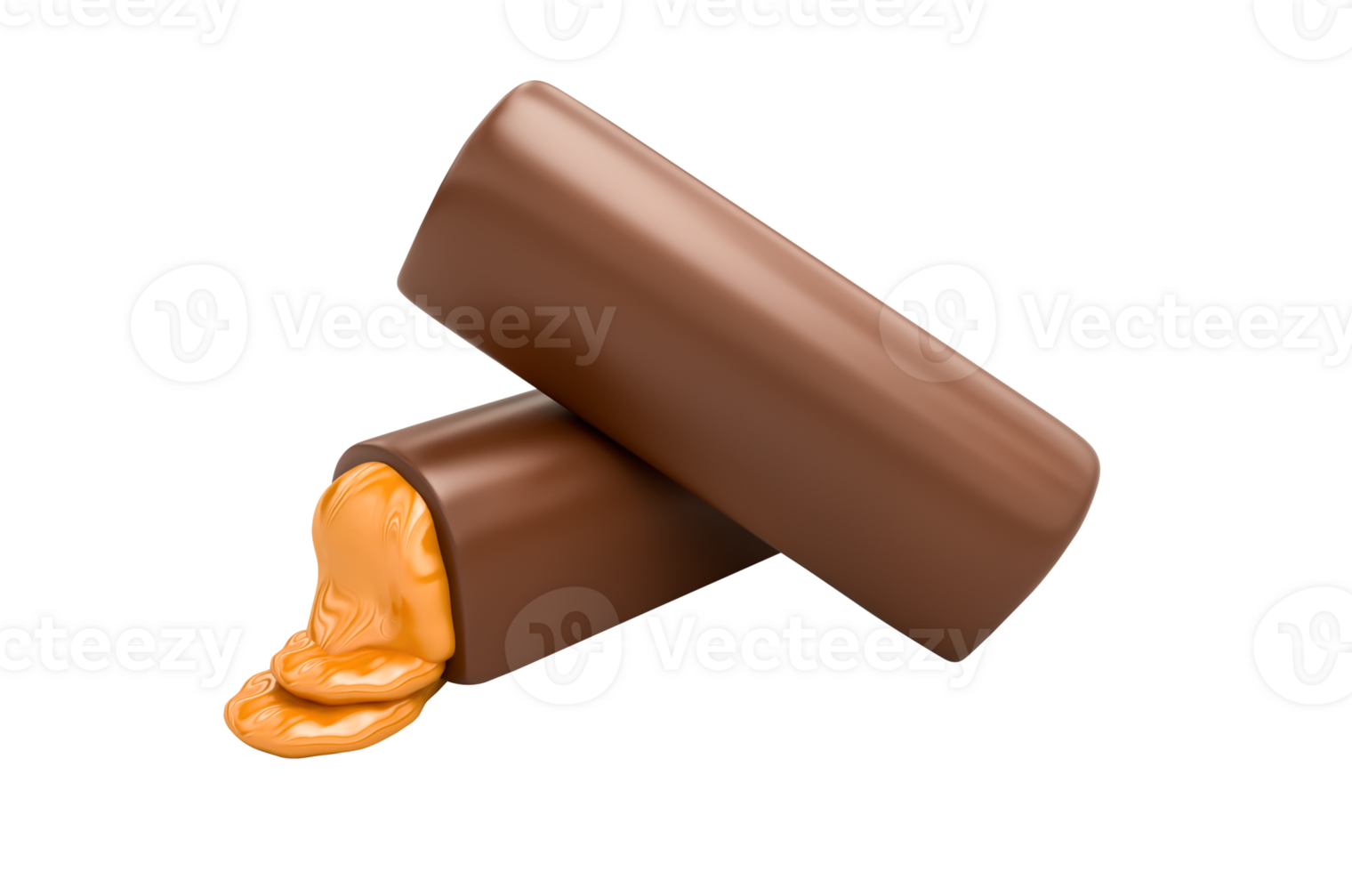 chocoladereep met zoete karamel die smelt, chocoladereep gebroken met karamelvulling 3d illustratie png