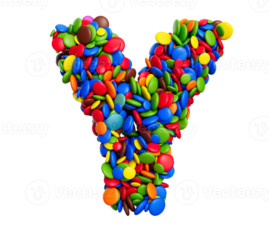 Free Letter Y of multicolored rainbow candies Festive isolated 3d