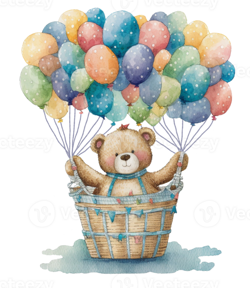 Ai Generate Cute Bear With Balloon Watercolor Painting png