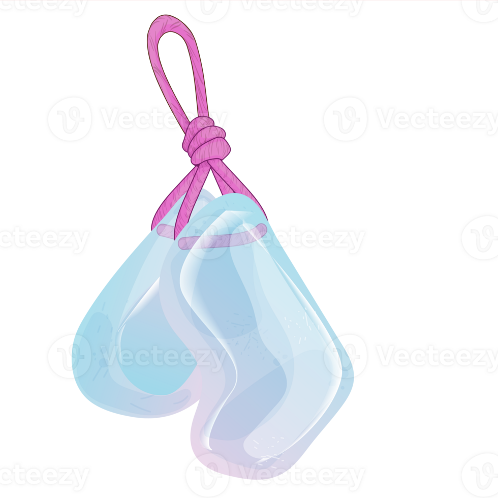 Tied Crystals with a Pink Rope Knot. Healing Transparent Quartz. Blue Gradient Transparent Bright Gemstone. The Magic Stone png