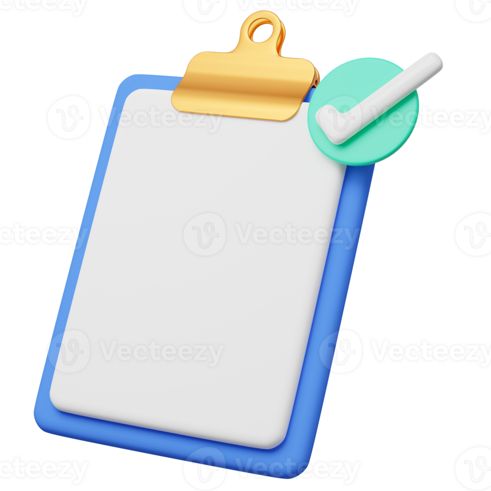 3d paper sheets with check marks on transparent. Confirmed or approved document icon. Blank clipboard with checklist symbol. Assignment done. Business cartoon icon. 3d rendering. png