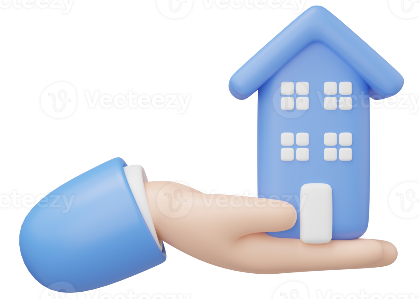 3D hand holding condo or apartment. Toy house in hand float isolated on transparent. Investment, real estate, mortgage, offer, loan home concept. Mockup Cartoon minimal icon. 3d rendering png