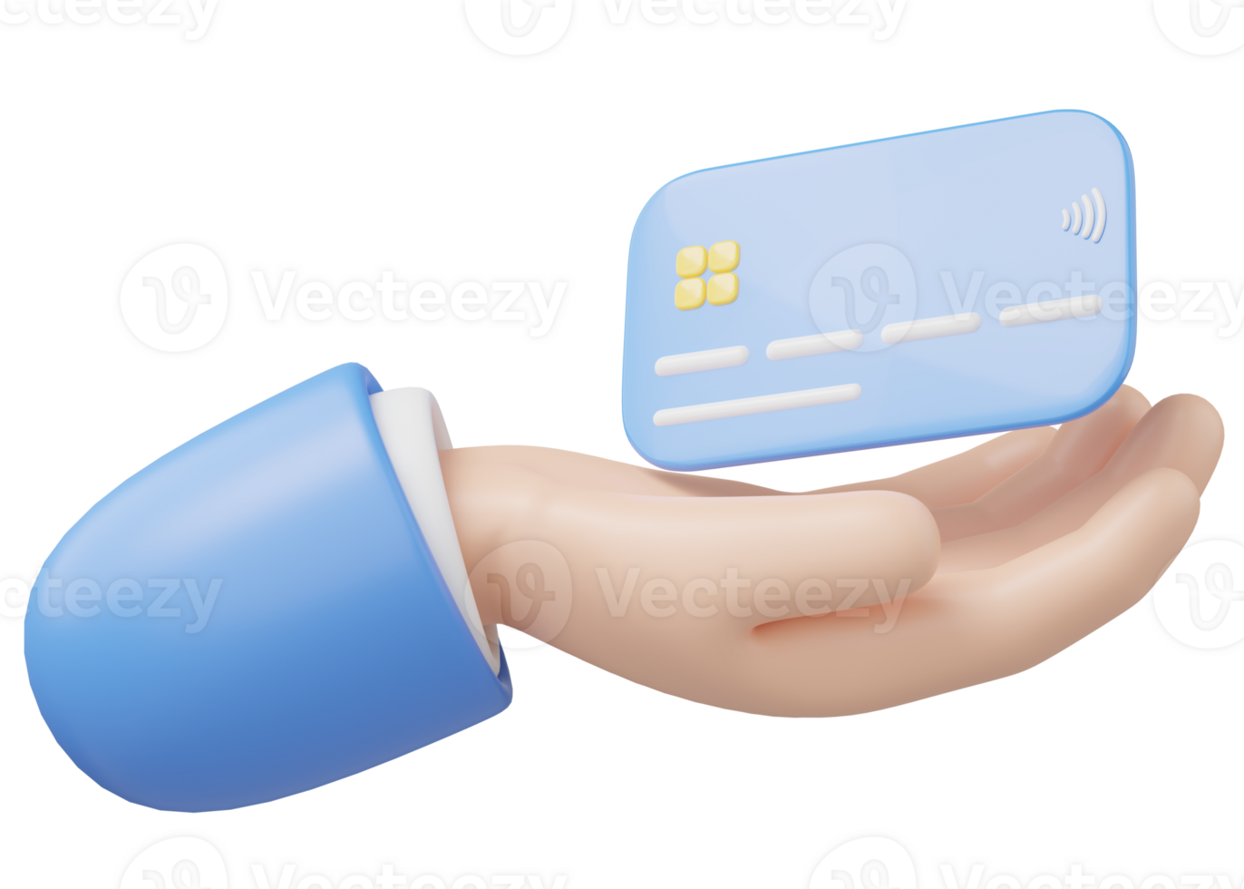 3d Hand halt Anerkennung Karte und schweben isoliert auf transparent. online Geschäft Lastschrift Karten akzeptieren. abheben Geld, einfach Einkaufen, bargeldlos Gesellschaft Konzept. 3d machen Karikatur Symbol glatt. png