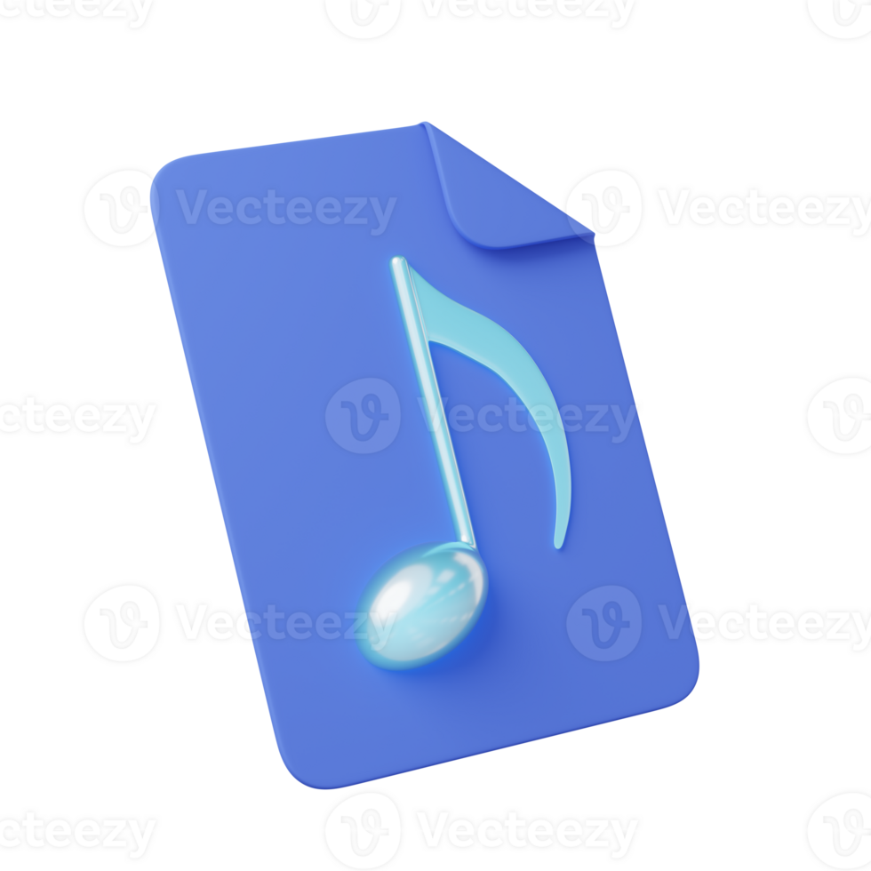 3d Music file icon. Document song with note melody floating isolated on transparent. File icon on computer, web browser, smartphone. Cartoon icon minimal smooth. 3d rendering. png