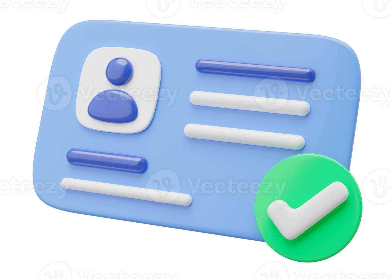 3d Id card icon. Identification card with check mark isolated on transparent. Approve identity verification card. human resources, plastic driver license, verify identity concept. 3d rendering. png