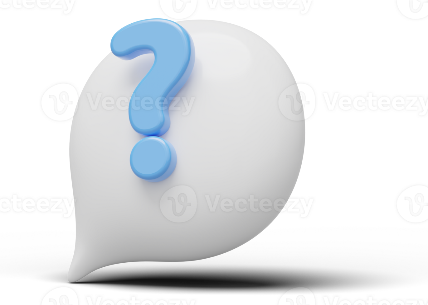 3d question mark bubble icon. Glossy speech balloon for ask FAQ or QA answer symbol on transparent. Talk support messages box online concept. Comment text cloud. Cartoon icon minimal smooth. 3d render png