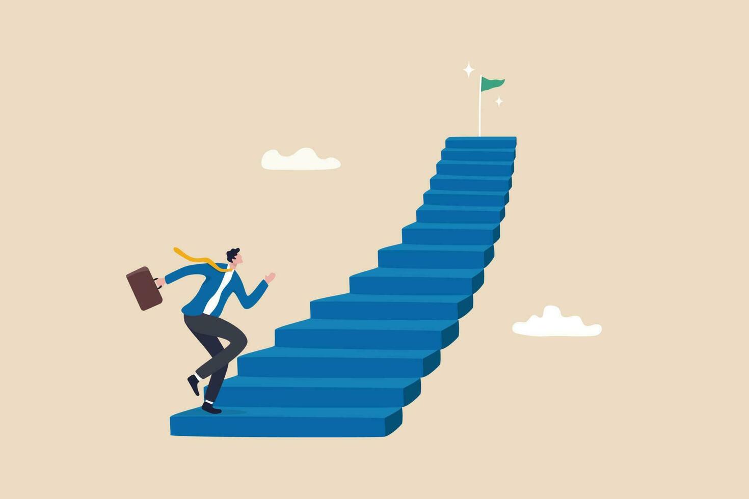Stair to success, career path or step to achieve business target, ladder of success, improvement or challenge to reach goal, growth or ambition concept, businessman running up stair to reach goal. vector