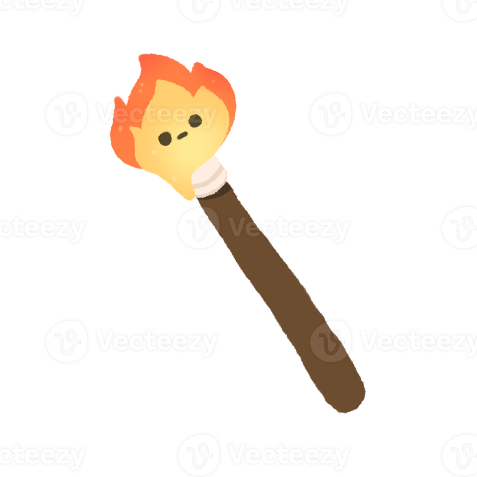 Hand-drawn Cute line torch, fire, campfire, object, Camping character design in doodle style png