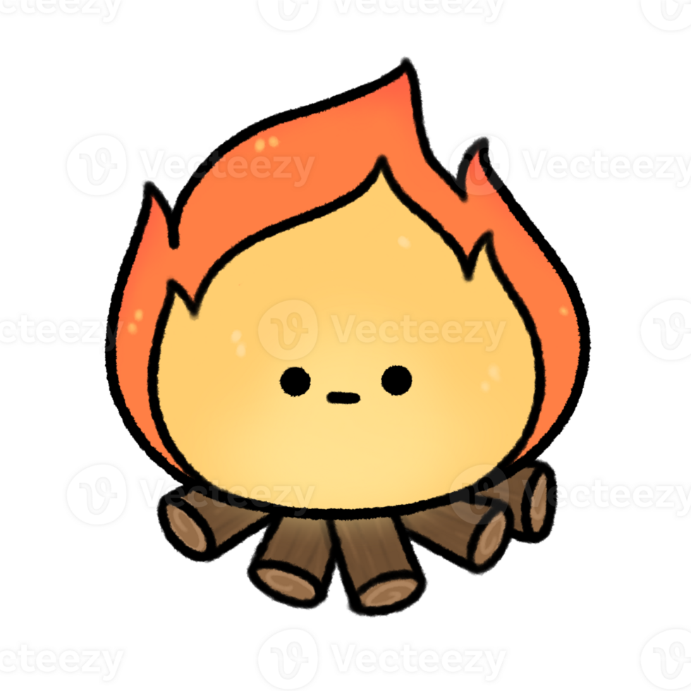 Hand-drawn Cute line campfire, object, Camping character design in doodle style png