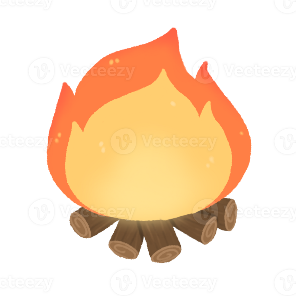 Hand-drawn Cute line campfire, object, Camping character design in doodle style png