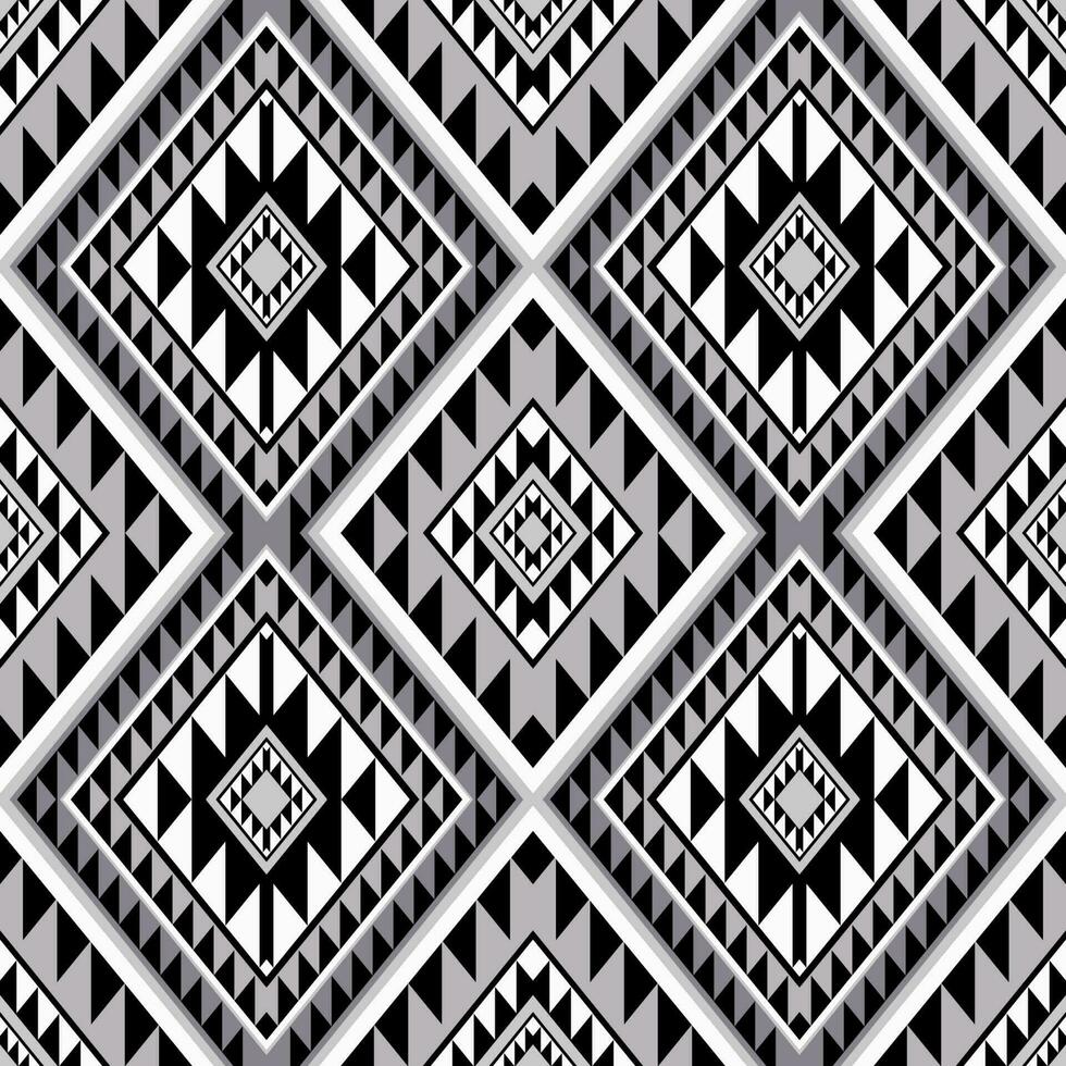 Aztec Navajo geometric shape monochrome grey pattern. Aztec Navajo geometric square diamond seamless pattern. Ethnic southwest pattern use for fabric, home decoration elements, upholstery, wrap vector