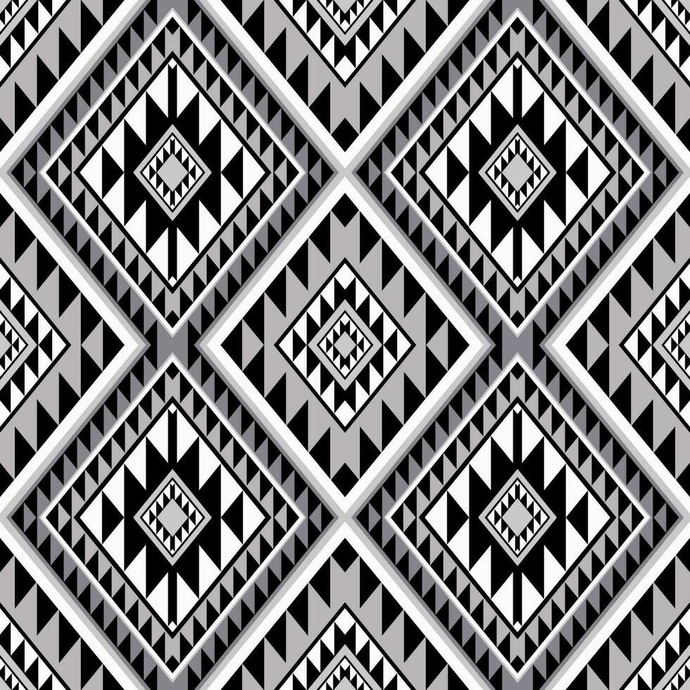 Aztec Navajo geometric shape monochrome grey pattern. Aztec Navajo geometric square diamond seamless pattern. Ethnic southwest pattern use for fabric, home decoration elements, upholstery, wrap vector