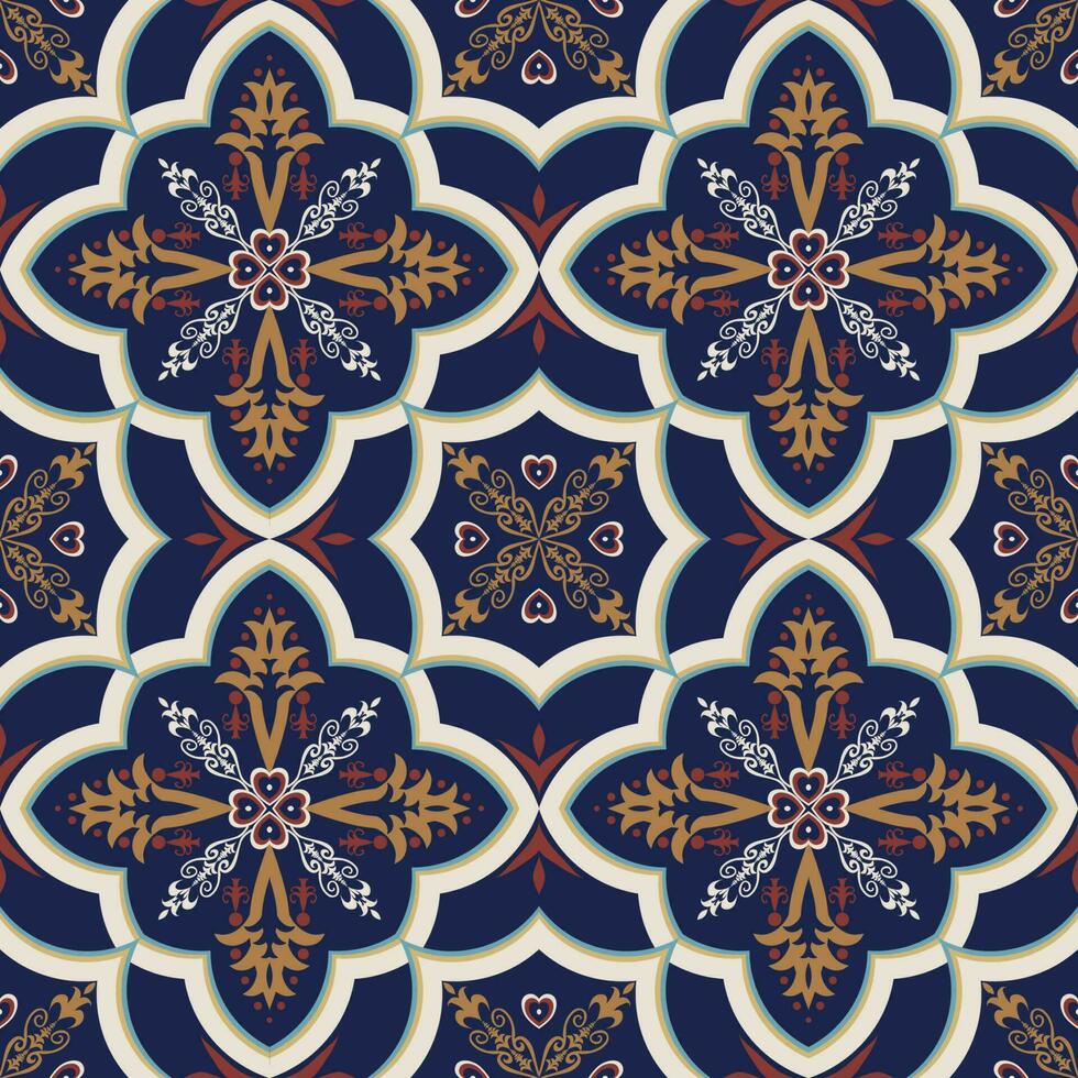 Ethnic geometric floral tile pattern. Ethnic geometric floral shape seamless pattern Arabic style. Mediterranean pattern use for fabric, textile, home decoration elements, upholstery, wrapping. vector