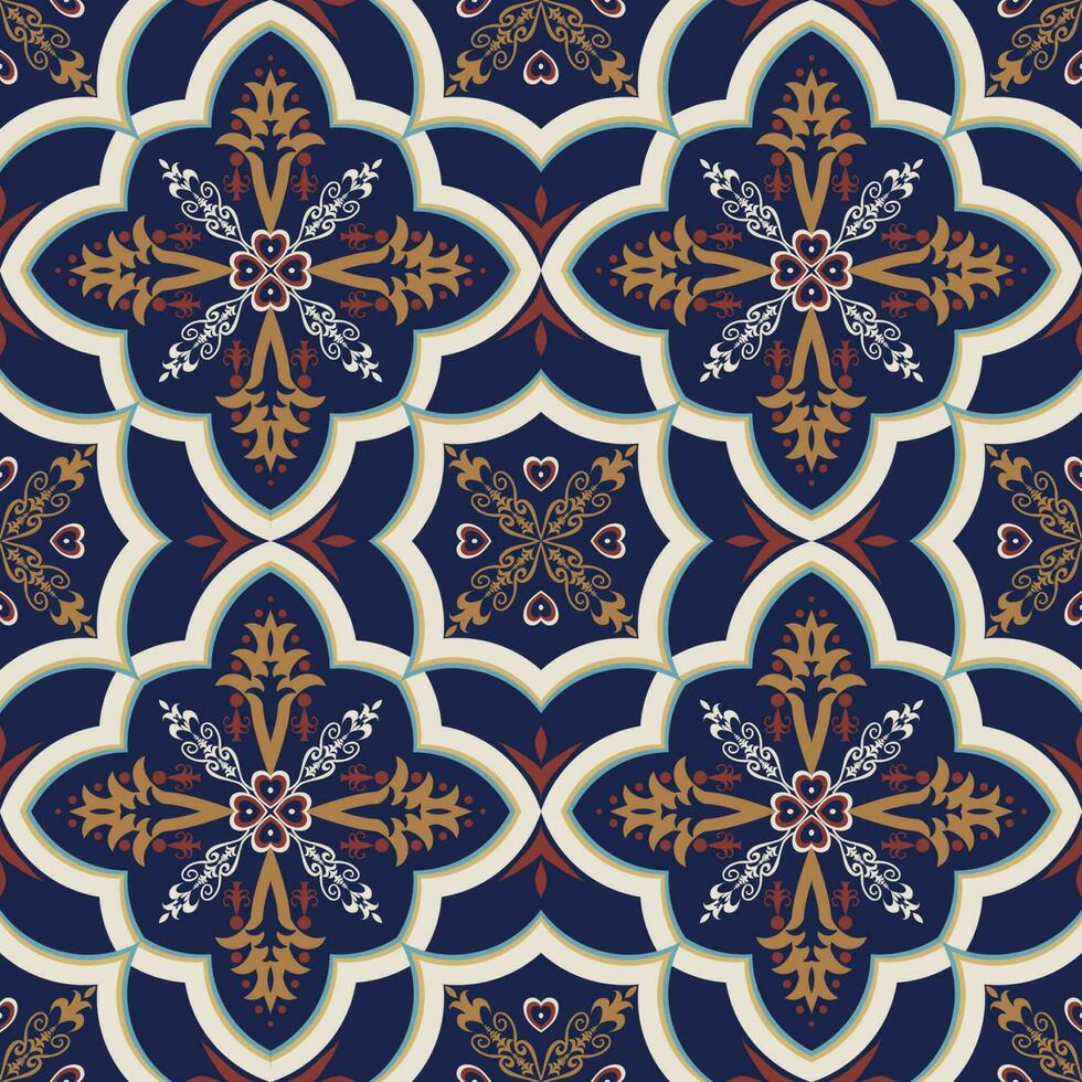 Ethnic geometric floral tile pattern. Ethnic geometric floral shape seamless pattern Arabic style. Mediterranean pattern use for fabric, textile, home decoration elements, upholstery, wrapping. vector