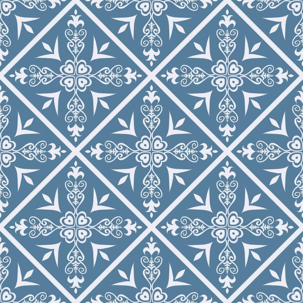 Ethnic floral square tile pattern. Ethnic geometric floral shape seamless pattern blue Moroccan style. Mediterranean pattern use for fabric, home decoration elements, upholstery, wrapping. vector