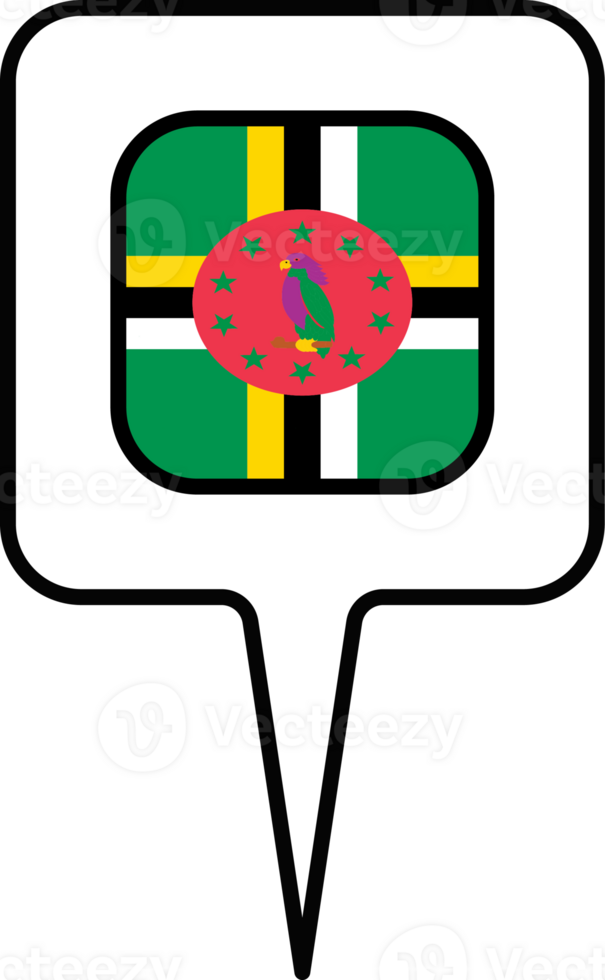 Dominica flag Map pointer icon, square design. png