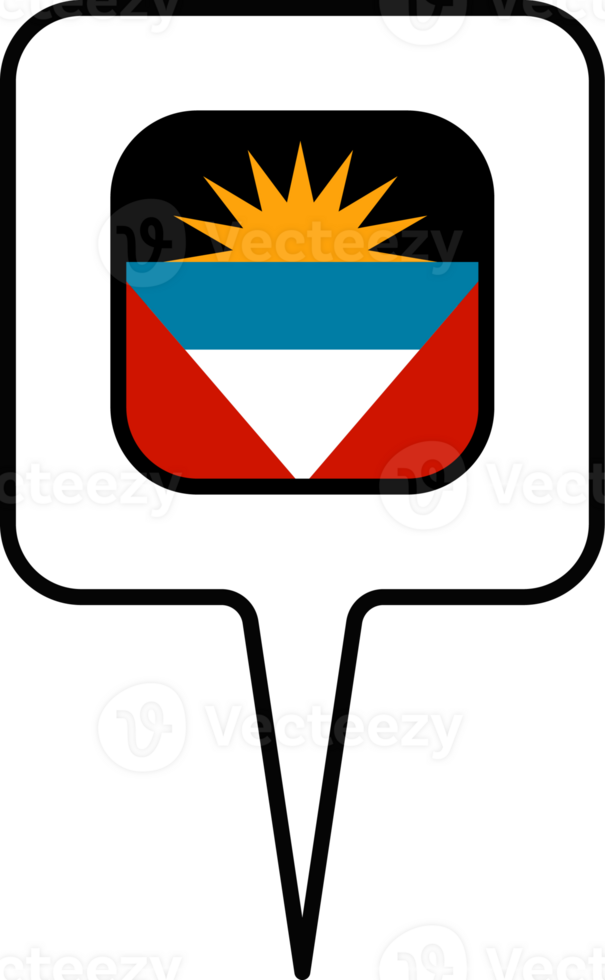 Antigua and Barbuda flag Map pointer icon, square design. png
