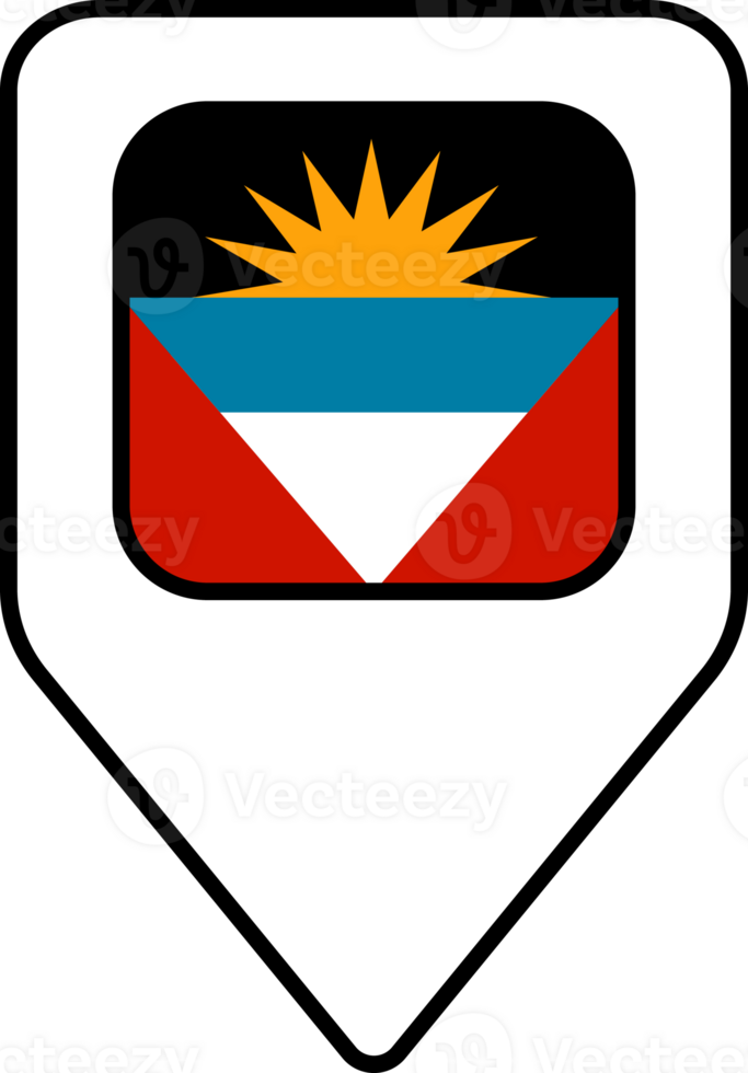 Antigua and Barbuda flag map pin navigation icon, square design. png