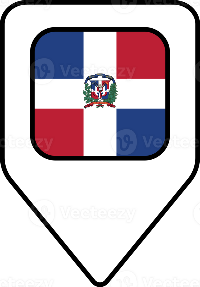 Dominican Republic flag map pin navigation icon, square design. png