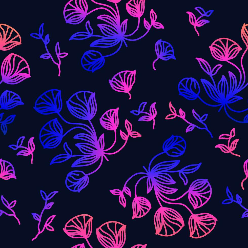Exotic Seamless Floral Pattern with Colorful Gradient Style. Flower Motif. Suitable for Wallpaper, Wrapping Paper, Background, Fabric, Textile, Apparel, and Card Design vector