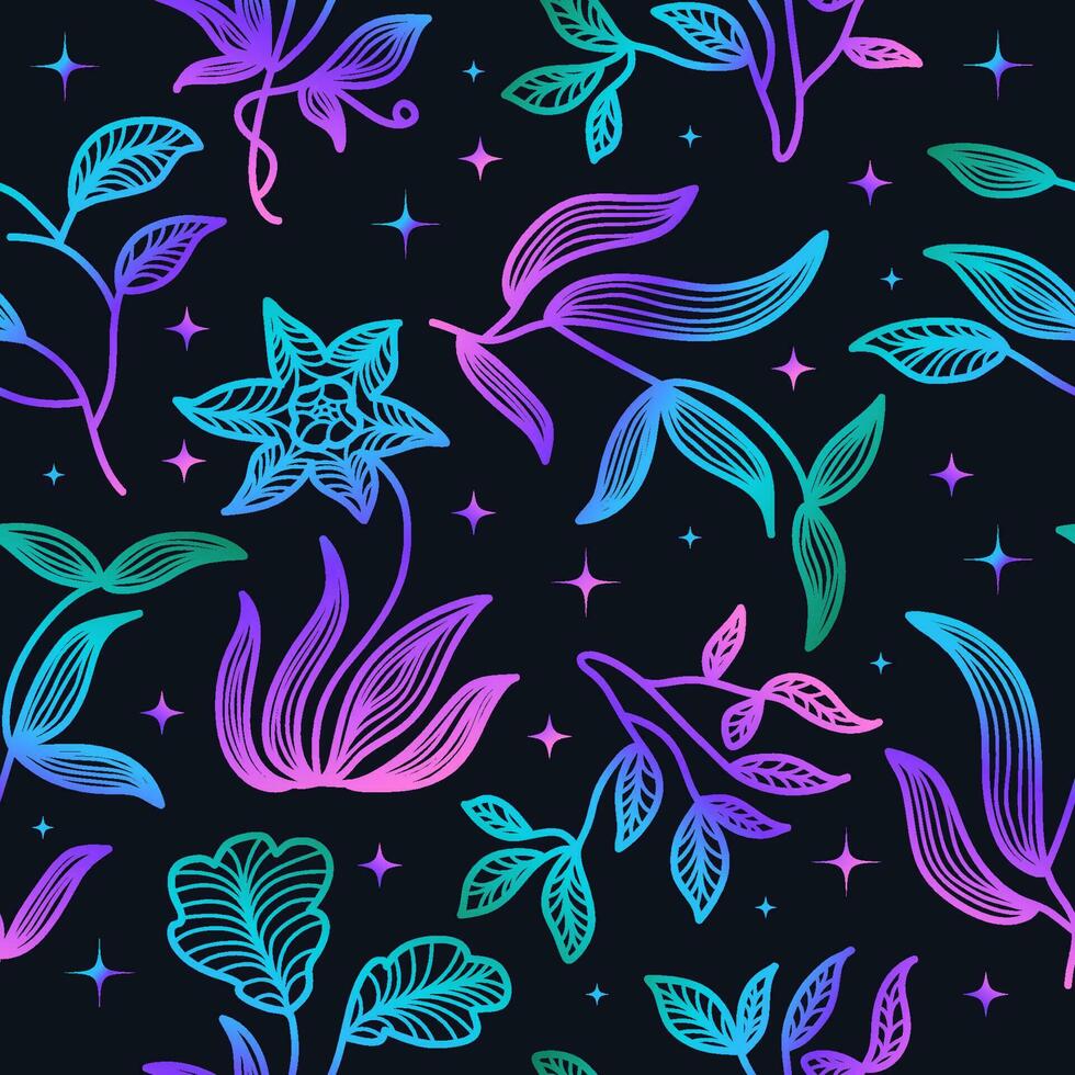 Exotic Seamless Floral Pattern with Colorful Gradient Style. Hand Drawn Flowers Background. Floral Motif for Fashion, Wallpaper, Wrapping Paper, Background, Fabric, Textile, Apparel, and Card Design vector