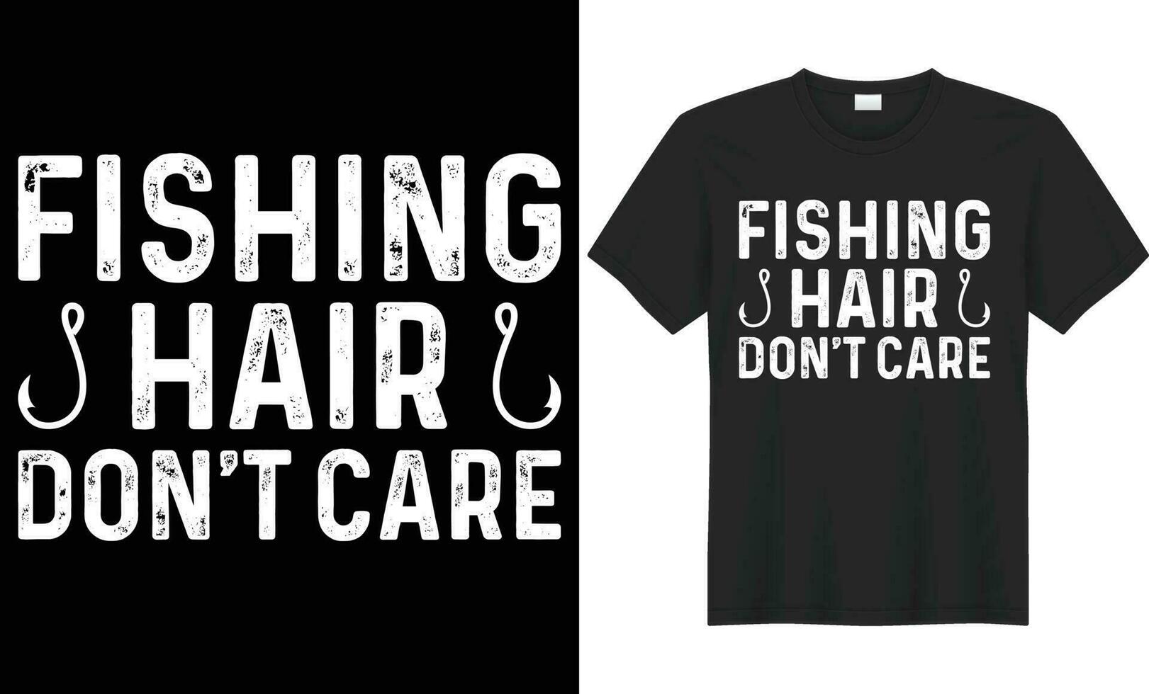 Fishing hair don't care typography vector t-shirt design. Perfect for print items and bags, mug, poster, banner. Handwritten vector illustration. Isolated on black background.