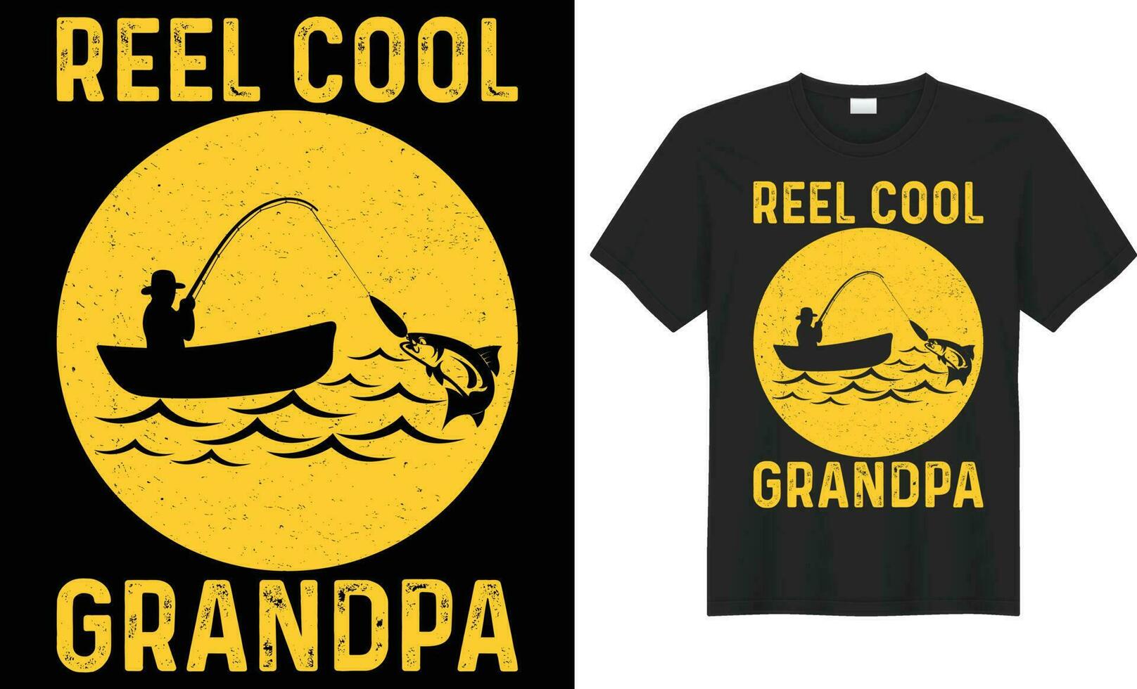 Reel cool grandpa vector typography t-shirt design. Perfect for print items and bags, poster, cards, banner. Handwritten vector illustration. Isolated on black background.
