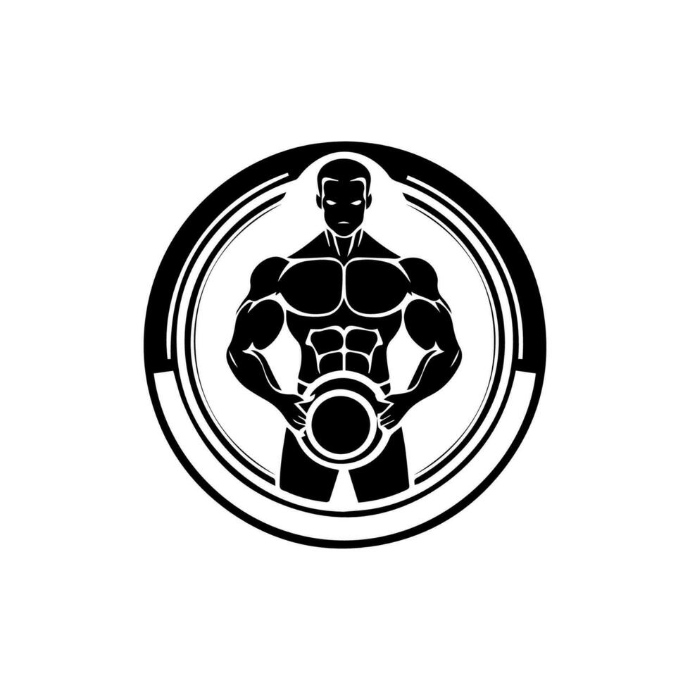 Gym Fitness logo design black and white handdrawn illustration vector