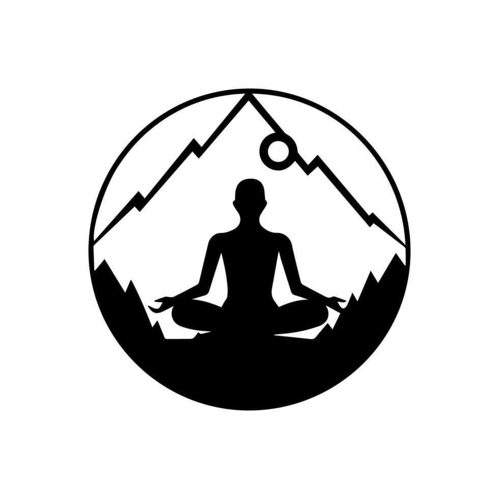 Meditation logo design black and white handdrawn illustration vector